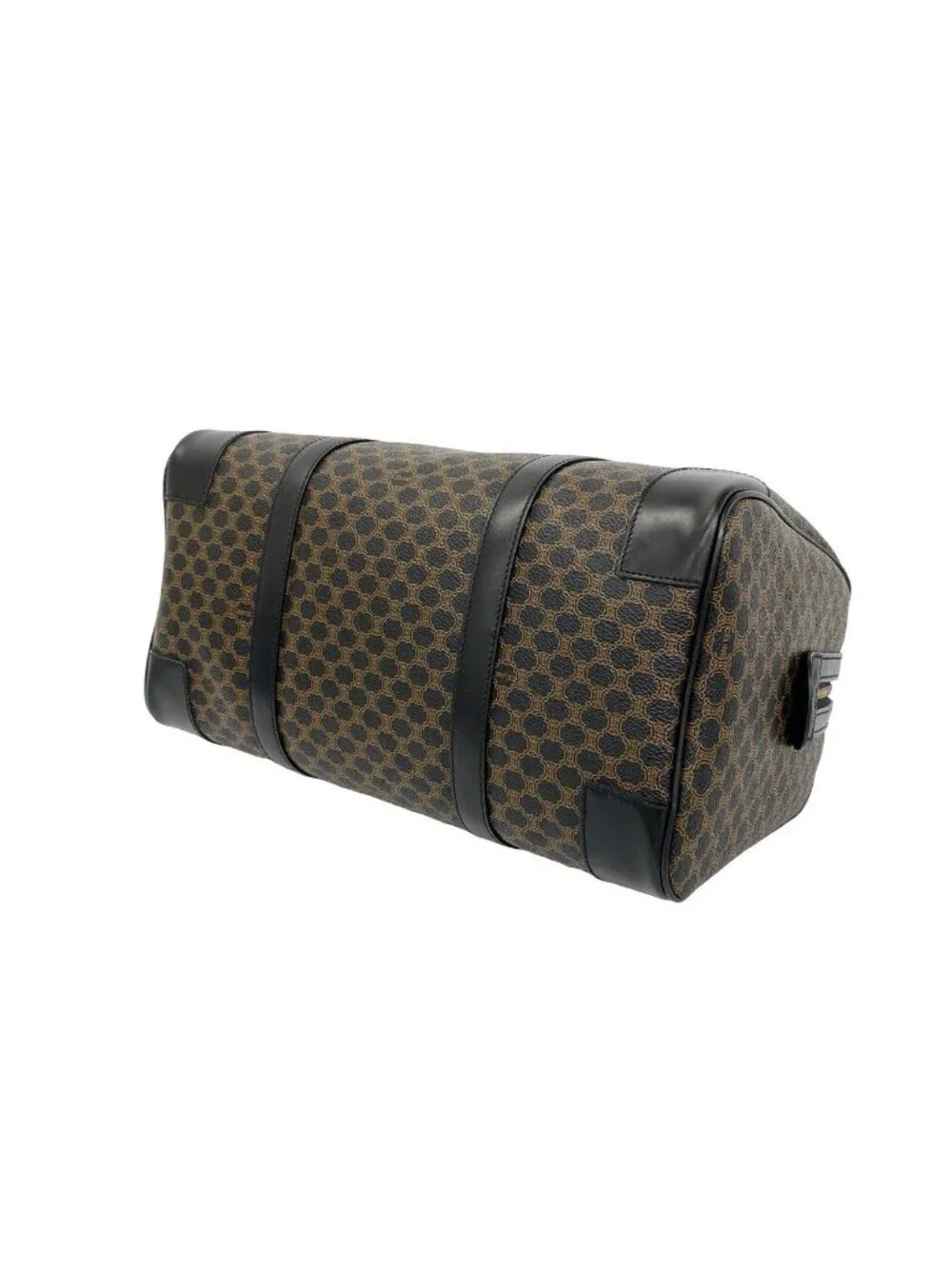 Celine Vintage Macadam Blason Pattern Leather Mini Boston Bag Black Brown